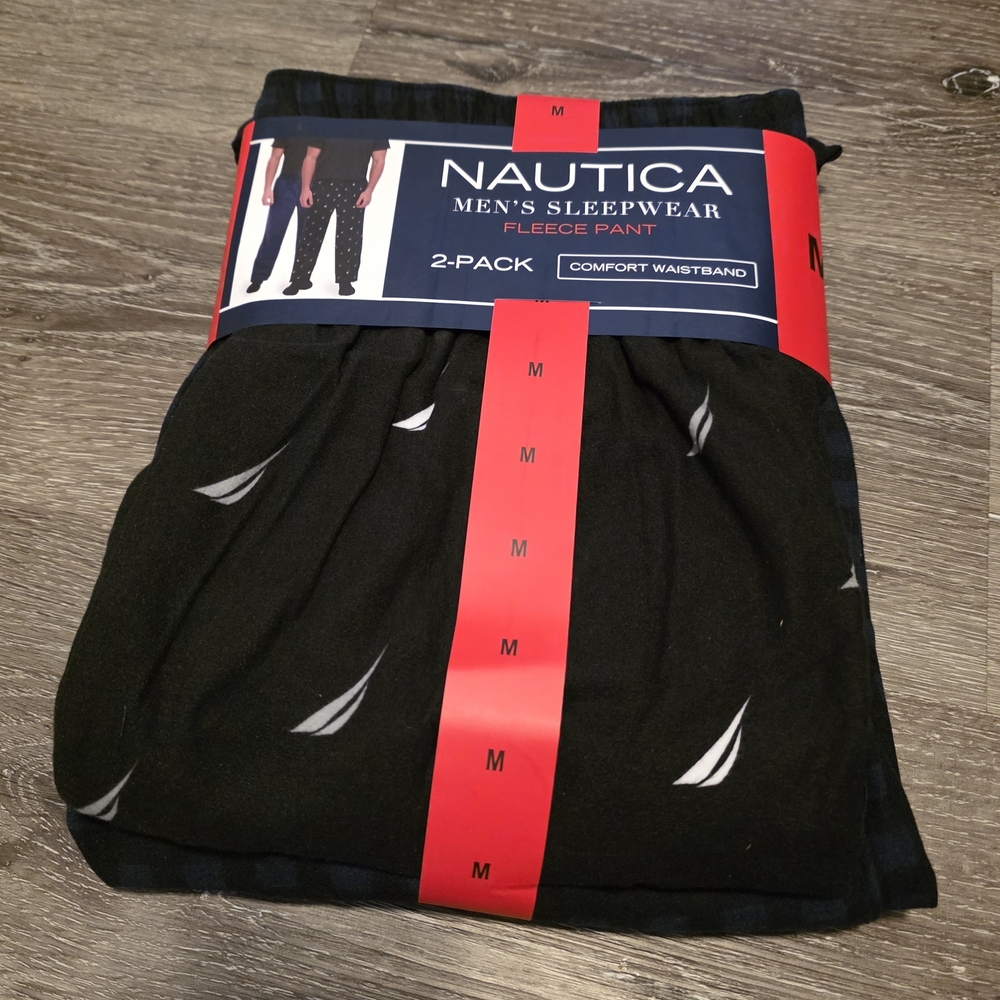 Nautica Black and White Fleece Sleep Pants